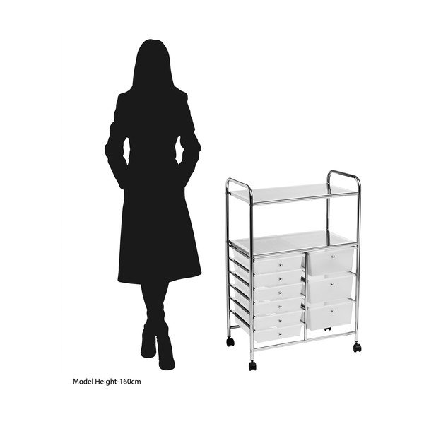 Balts/sudraba krāsas plastmasas plaukts uz riteņiem 64x97 cm – Premier Housewares-image-3