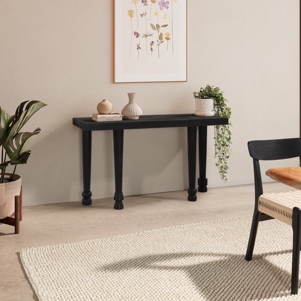 Melns mango masīvkoka konsoles galds 40x130 cm Inaya – MOME-image-1