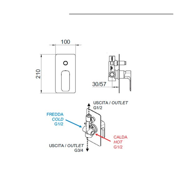 Zelta krāsas iebūvēts jaucējkrāns dušai (ar 2 izvadiem) Spy – Sapho-image-1