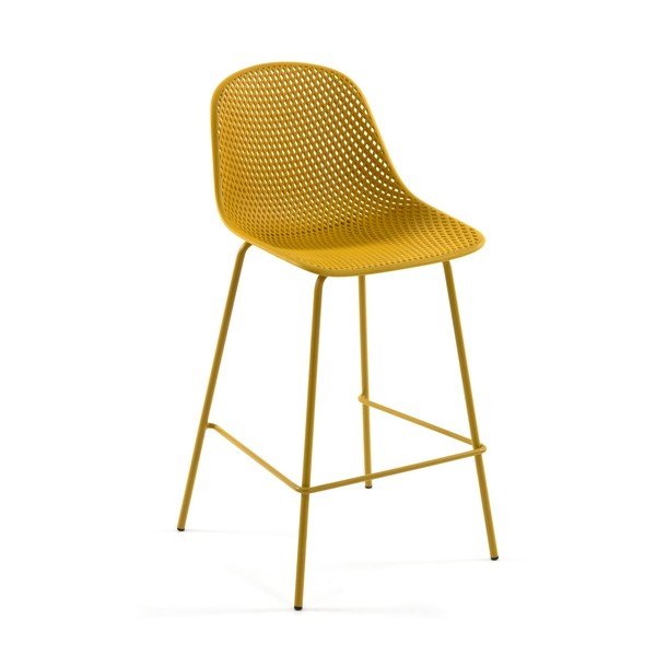 Okera dzeltens metāla/plastmasas dārza bāra krēsls Quinby – Kave Home