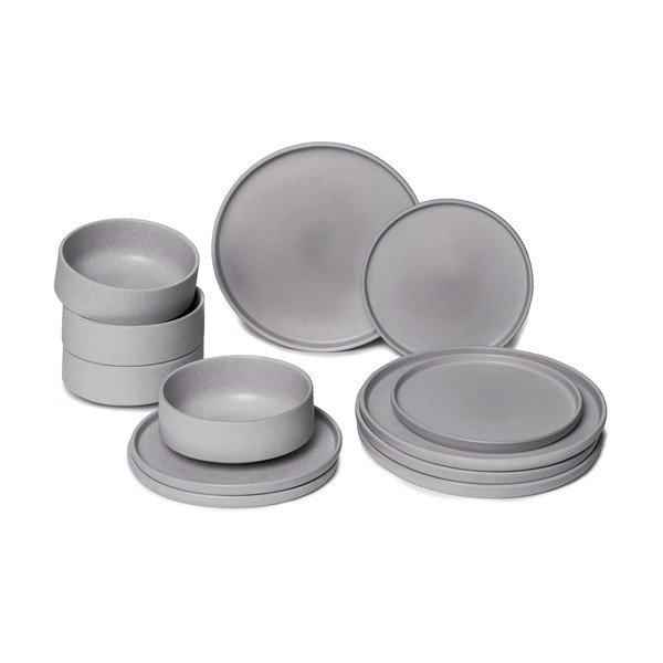 Pelēku keramikas trauku komplekts (12 gab.) Bonami Selection Malia