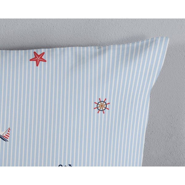 Balta/zila vienguļamā kokvilnas gultas veļa 140x200 cm Yachtclub – Good Morning-image-3