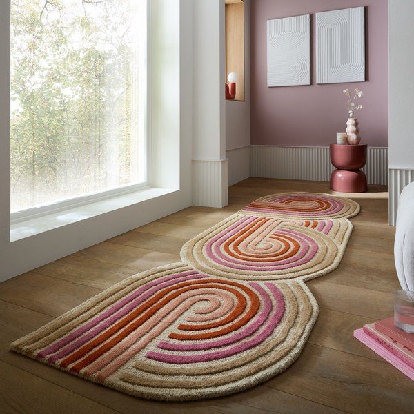 Rozā ar rokām darināts vilnas celiņa paklājs 80x300 cm Spiral Shaped  – Flair Rugs-image-1