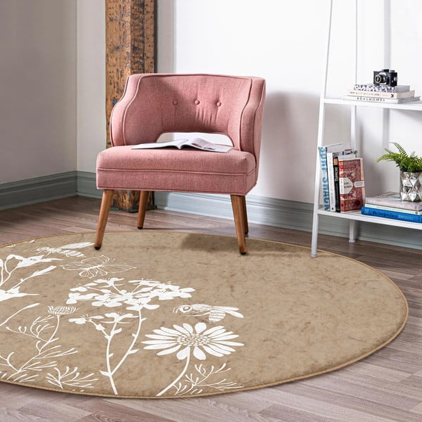 Gaiši brūns mazgājams robotu putekļu sūcējiem piemērots apaļš paklājs ø 120 cm Comfort – Mila Home-image-1