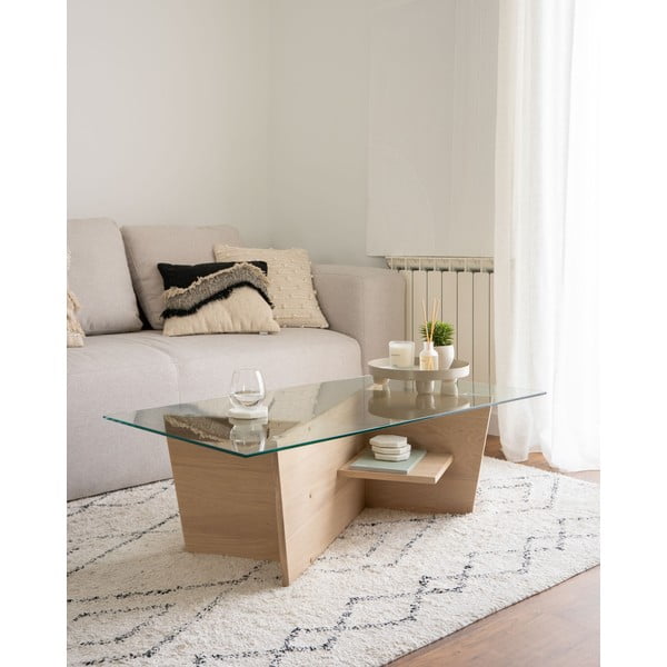 Dabīga toņa žurnālgaldiņš ar stikla galda virsmu 60x110 cm Balwind – Kave Home-image-1