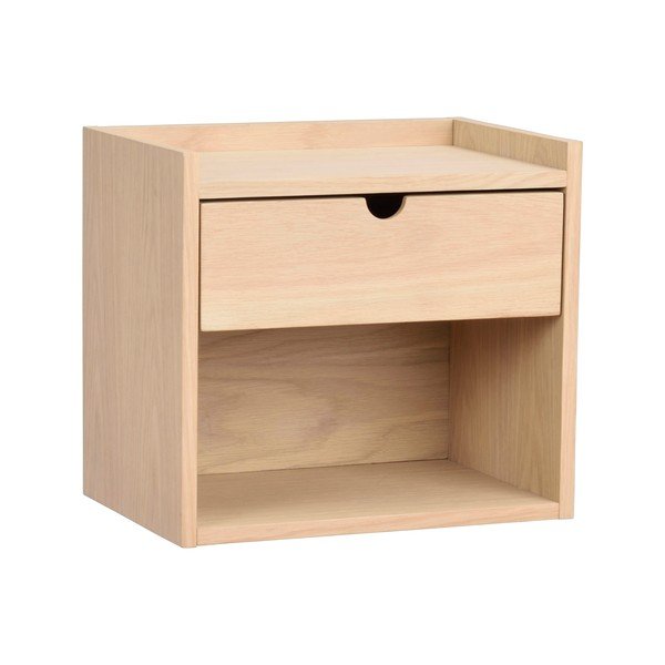 Dabīga toņa ozola masīvkoka piekarināms/ar plauktiem naktsskapītis Hillmond – Rowico-image-2