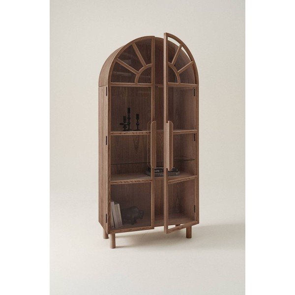 Tumša dabīga toņa vitrīna ar riekstkoka imitāciju 90x195x40 cm Sandor – Jotex-image-1
