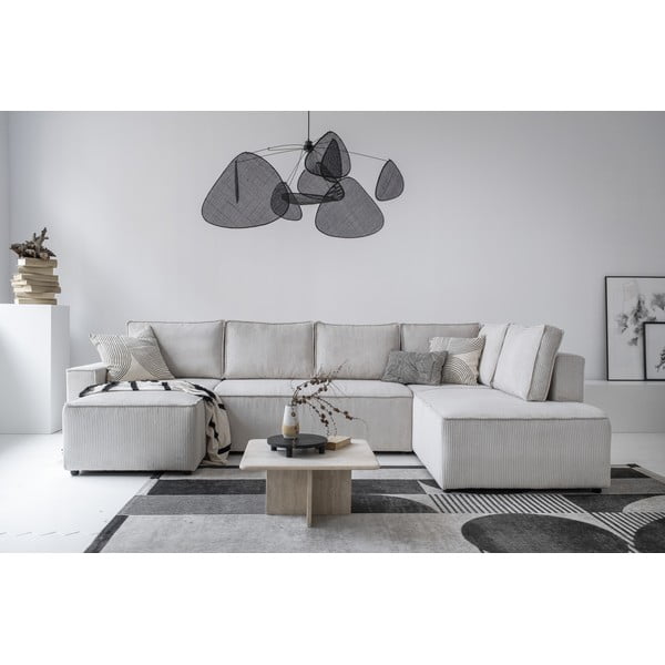 Balts velveta salokāms stūra dīvāns (ar labo stūri/U veida) Brave Dave – Miuform-image-1