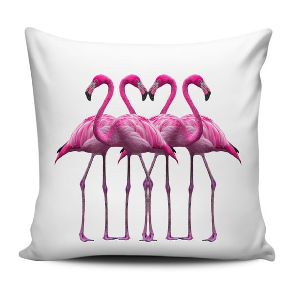 Rozā un balts spilvens Home de Bleu Rozā flamingo draugi, 43 x 43 cm