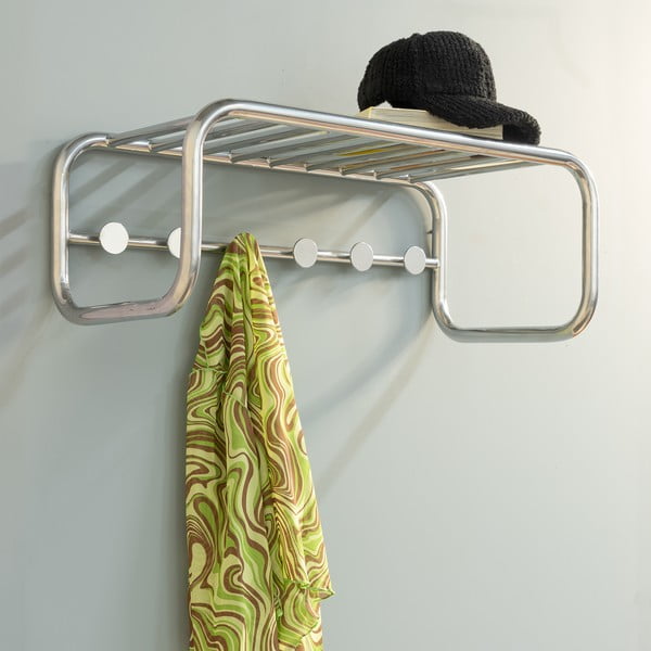 Sudraba krāsas metāla sienas pakaramais ar plauktu 72 cm Retro – Spinder Design-image-1