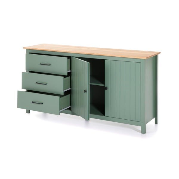 Zaļa/dabīga toņa priedes masīvkoka zema kumode 150x80 cm Miranda – Marckeric-image-4