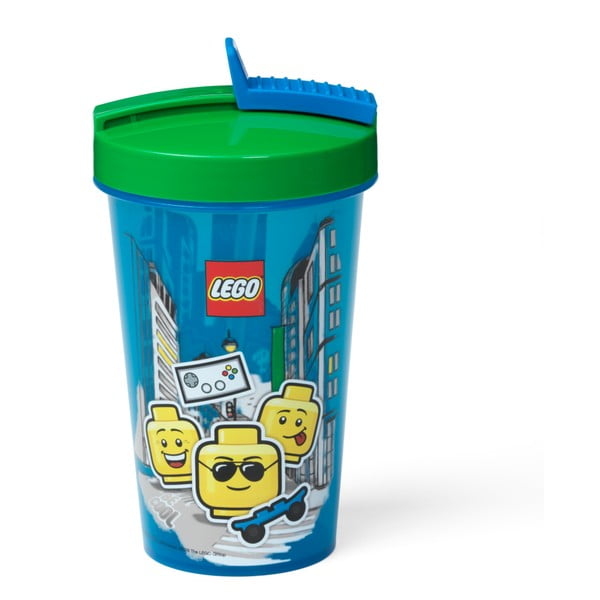 Zila krūze ar zaļu vāciņu un salmiņu LEGO® Iconic, 500 ml-image-2