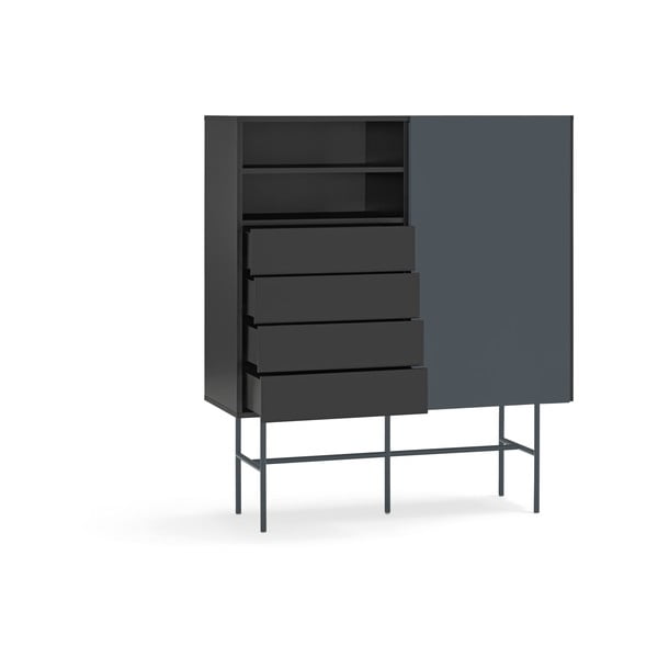 Melna/antracīta pelēka augsta kumode ar bīdāmām durvīm 120x140 cm Nube – Teulat-image-3