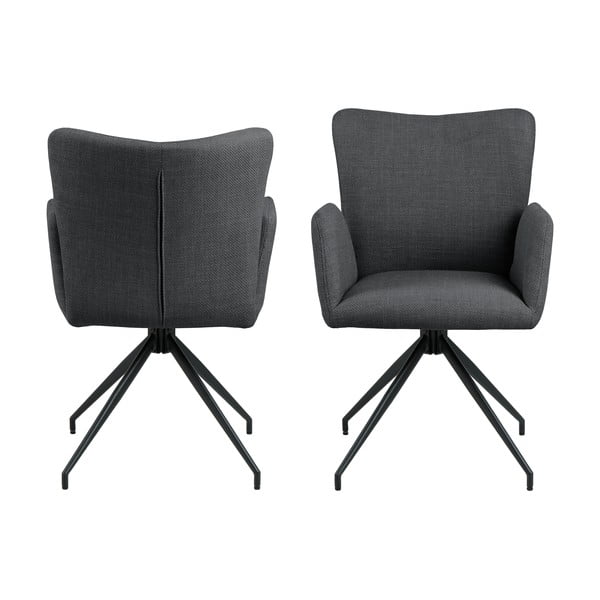 Tumši pelēki polsterēti ēdamistabas krēsli ar roku balstiem (2 gab.) Laura – Actona-image-3