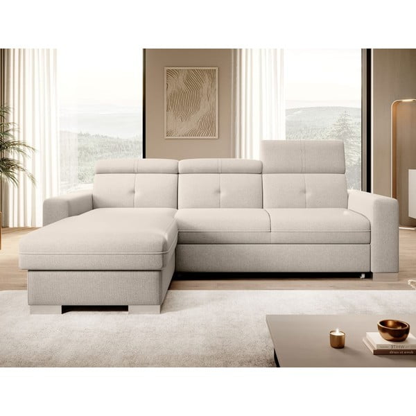 Bēšs salokāms/ar uzglabāšanas vietu stūra dīvāns (ar kreiso stūri/ar zvilni) Fresia – ELTAP-image-1