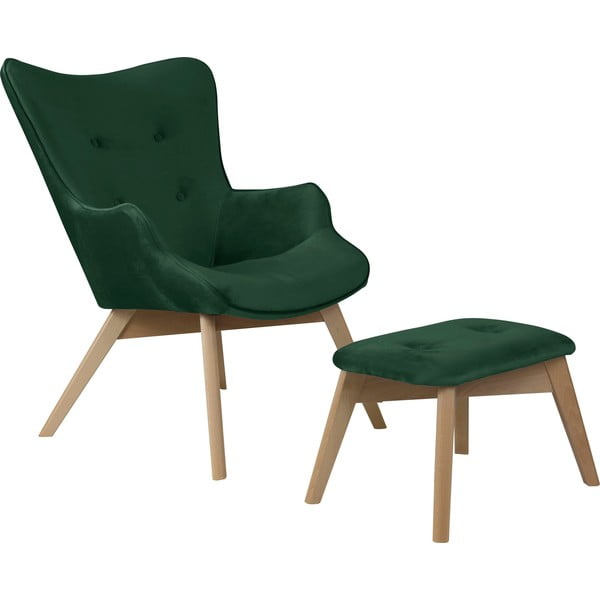 Tumši zaļš samta atpūtas krēsls ar kāju balstu Niko – Ropez