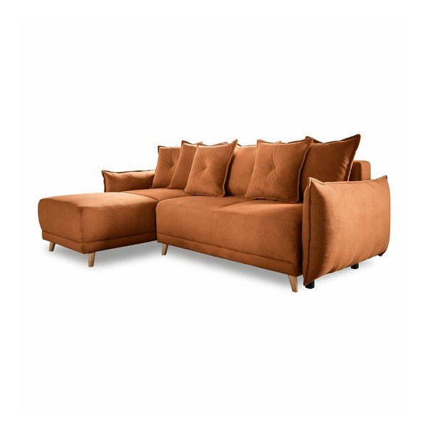 Ķieģeļu sarkans velveta salokāms stūra dīvāns (ar maināmu stūri) Lazy Lukka – Miuform