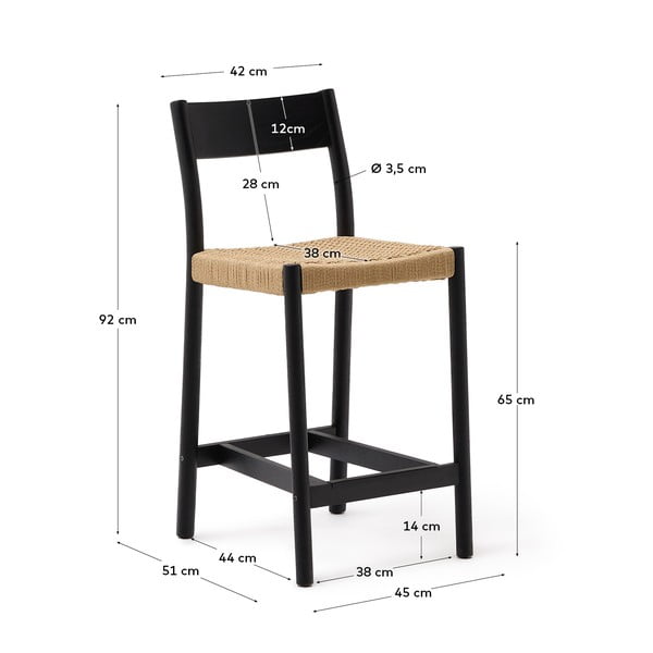 Melns/dabīga toņa ozola masīvkoka bāra krēsls (sēdekļa augstums 65 cm) Yalia – Kave Home-image-3