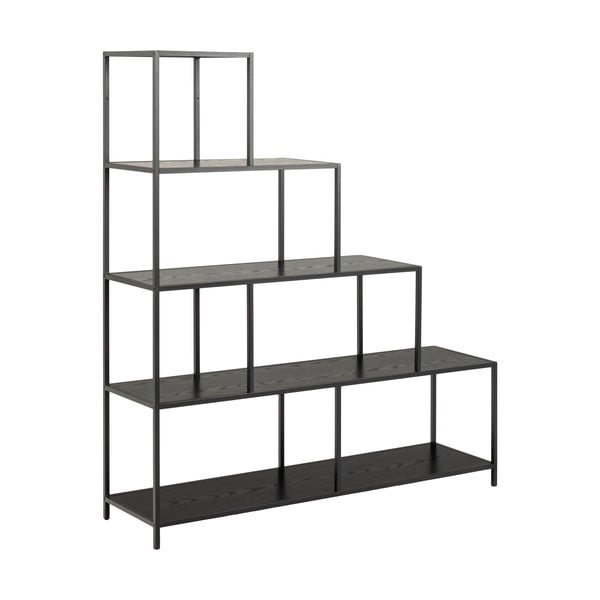 Melns grāmatu plaukts ar oškoka imitāciju 135x150 cm Seaford – Actona-image-2