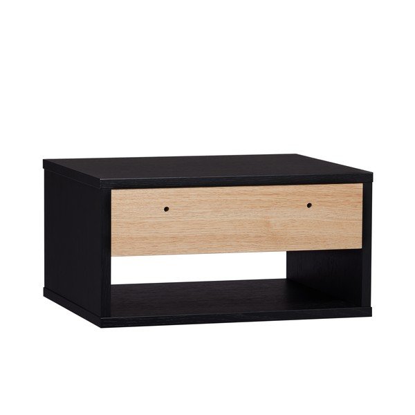 Melns/dabīga toņa piekarināms naktsskapītis ar ozolkoka imitāciju Stripe – Woodman-image-2