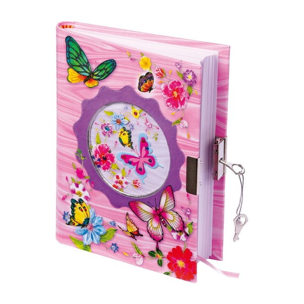 Bērnu rozā dienasgrāmata ar slēdzeni un 2 atslēgām Legler Butterfly