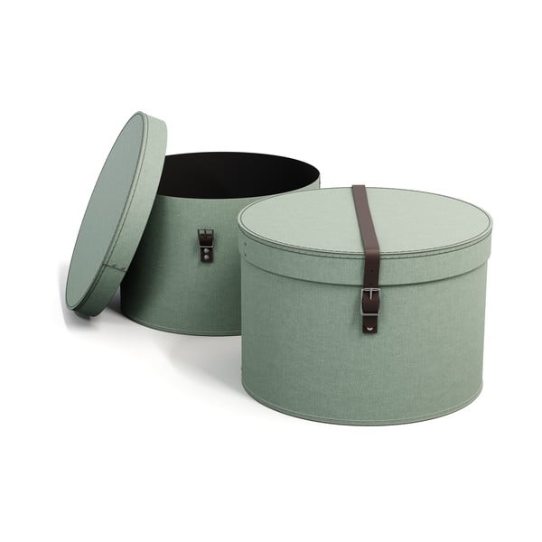 Zilganzaļas kartona uzglabāšanas kastes (2 gab.) ar vāku ø 37,5x25,5 cm Rut Canvas Paper Laminate – Bigso-image-3