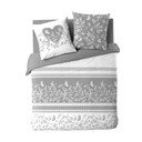 Balta/pelēka divguļamā/īpaši gara trīsdaļīga kokvilnas gultas veļa 240x220 cm Annie – douceur d'intérieur