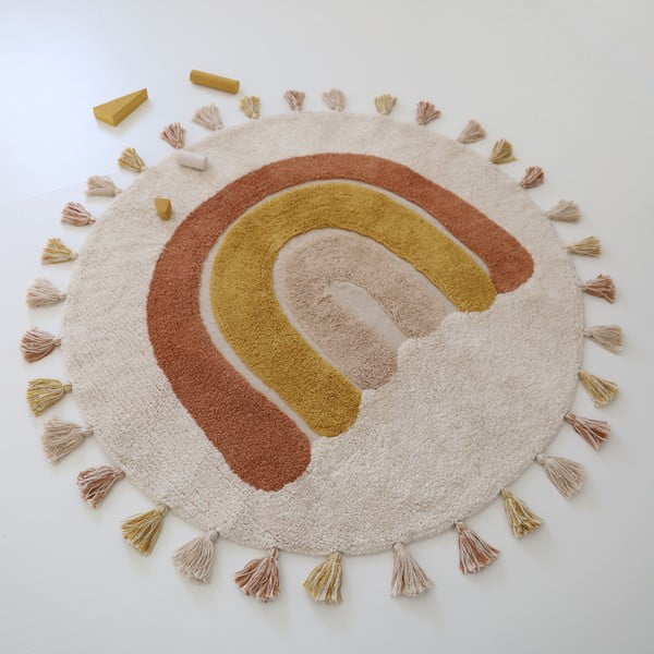 Ķieģeļu sarkans/krēmkrāsas mazgājams/ar rokām darināts kokvilnas bērnu paklājs ø110 cm Rainbow Toffee – Nattiot-image-2