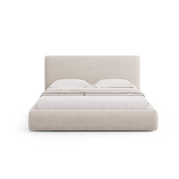 Bēša polsterēta divvietīga gulta ar veļas kasti un redelēm 180x200 cm Colonel – Cosmopolitan Design-image-3