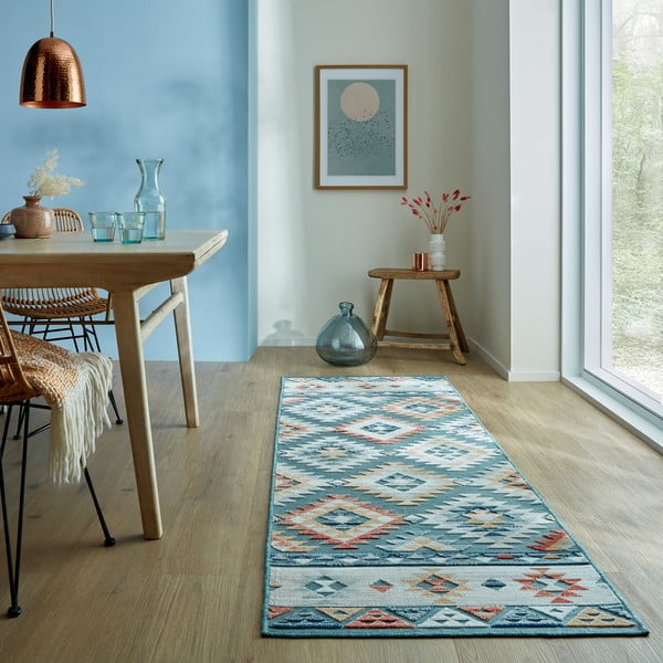 Zils āra celiņa paklājs 80x230 cm Avery Blue – Flair Rugs-image-1