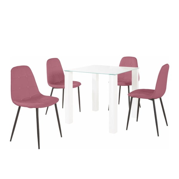 Ēdamgalds un 4 rozā krēsli Støraa Dante, galda garums 80 cm