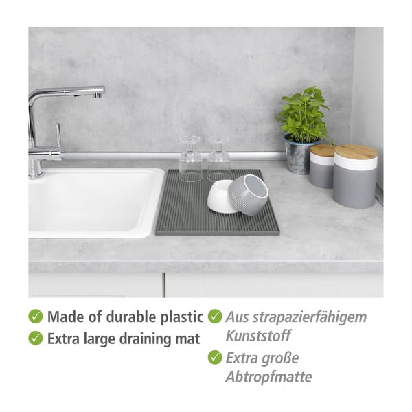 Pelēks gumijas trauku žāvēšanas paliktnis 40x30 cm Maxi – Wenko-image-3