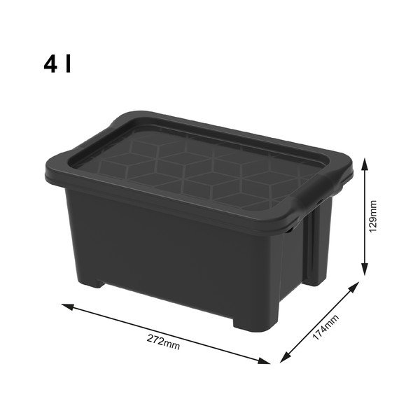 Spīdīga melna plastmasas uzglabāšanas kaste ar vāku Evo Easy – Rotho-image-1