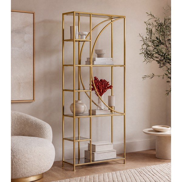 Zelta krāsas tērauda grāmatplaukts 66x176x25,5 cm Elenor – Bizzotto-image-1