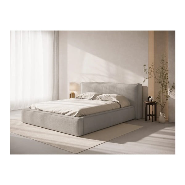 Gaiši pelēka polsterēta divvietīga gulta ar veļas kasti ar redelēm 140x200 cm Simon Olivia – Micadoni -image-1