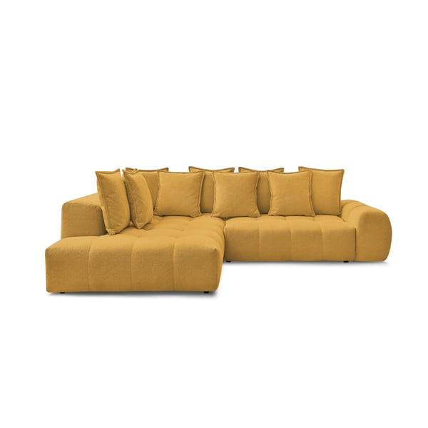 Sinepju dzeltens salokāms/ar uzglabāšanas vietu stūra dīvāns no šenila auduma (ar kreiso stūri/L veida) Everest – Bobochic Paris