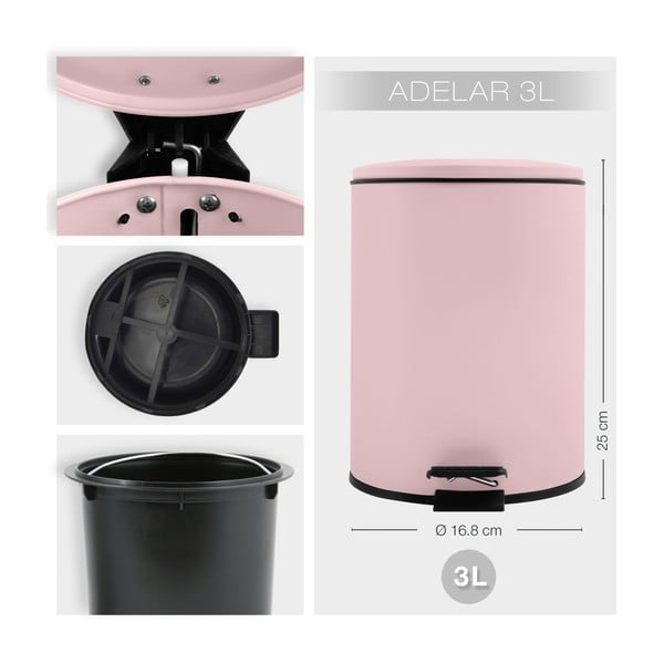 Rozā tērauda atkritumu tvertne ar pedāli 3 l   Adelar – Spirella-image-3