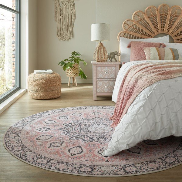 Rozā mazgājams apaļš paklājs ø 180 cm Somerton – Flair Rugs-image-1