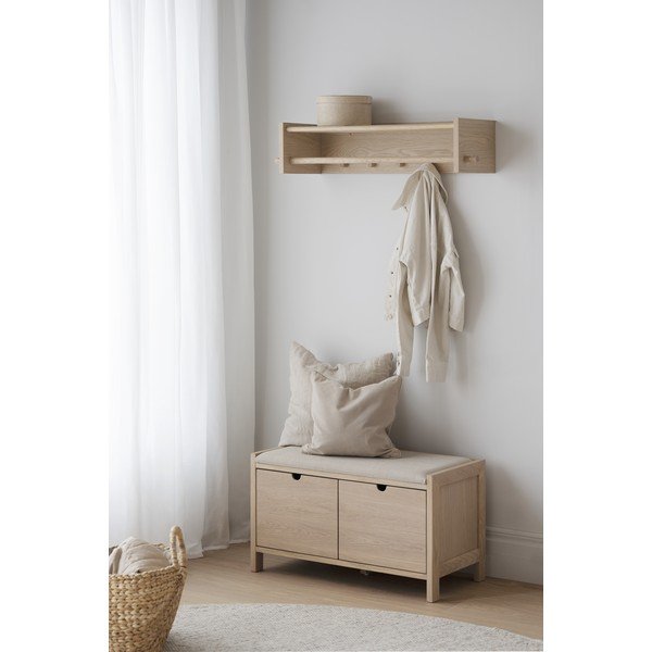 Dabīga toņa ozola masīvkoka sienas pakaramais ar plauktu Hillmond – Rowico-image-1