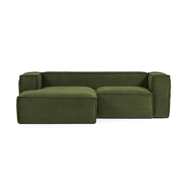 Zaļš velveta stūra dīvāns (kreisais stūris) Blok – Kave Home
