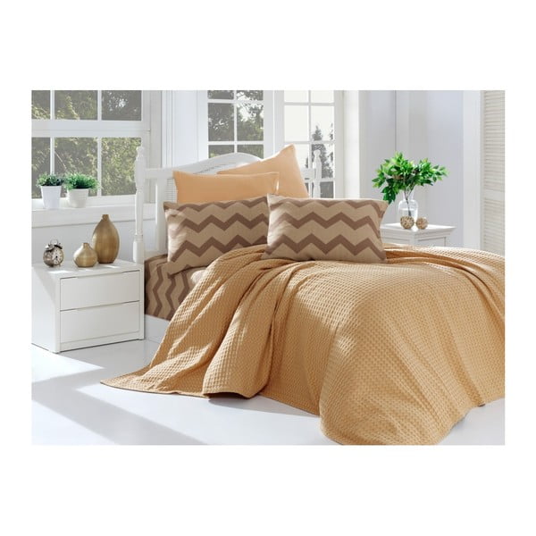 Kokvilnas gultas pārklājs, gultas pārklājs, gultas pārklājs un 2 spilvendrānas divguļamai gultai Turro Pakna, 200 x 235 cm
