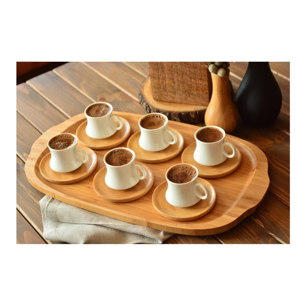 6 porcelāna tasīšu komplekts ar bambusa apakštasītēm Bambum Largi-image-2