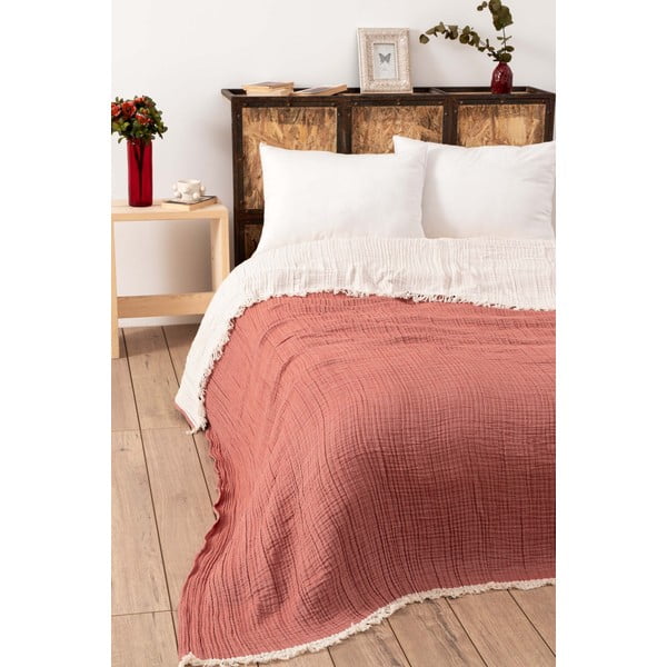 Ķieģeļu sarkans muslīna gultas pārklājs divguļamai gultai 230x250 cm – Mijolnir