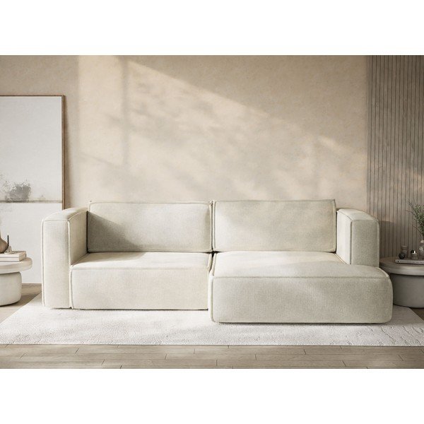 Krēmkrāsas salokāms stūra dīvāns no šenila auduma ar uzglabāšanas vietu (ar labo stūri/ar zvilni) Velto – Maison de Rêve-image-1