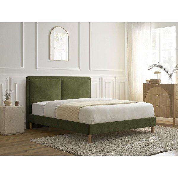 Zaļa polsterēta polsterēta divvietīga gulta ar redelēm 140x190 cm Mara – Bobochic Paris-image-2