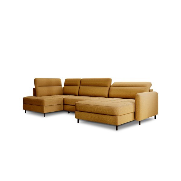 Dzeltens samta salokāms/ar uzglabāšanas vietu stūra dīvāns (ar kreiso stūri/U veida) Berrto – ELTAP-image-2