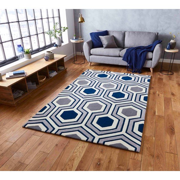 Zils paklājs Think Rugs Hong Kong Hexagon, 120 x 170 cm-image-4