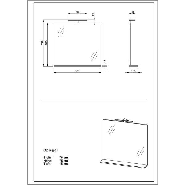 Sienas spogulis ar gaismu/ar plauktu 76x75 cm – Germania-image-3