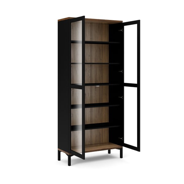 Melna/dabīga toņa vitrīna ar riekstkoka imitāciju 89x203x36 cm Roomers – Tvilum-image-2