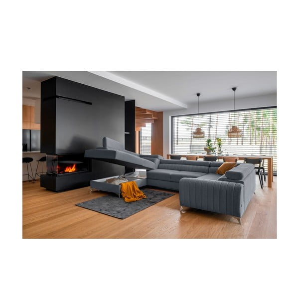 Zils salokāms/ar uzglabāšanas vietu stūra dīvāns (ar kreiso stūri/U veida) Louis – ELTAP-image-2